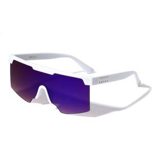 Sunglasses White Frame Blue Mirror Reflective Lens Oversized Fishing Beach Shade